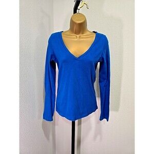 Vintage Y2k Deep V Neck Long Sleeve Top Shirt Womens L Stretch Blue Casual Vixen